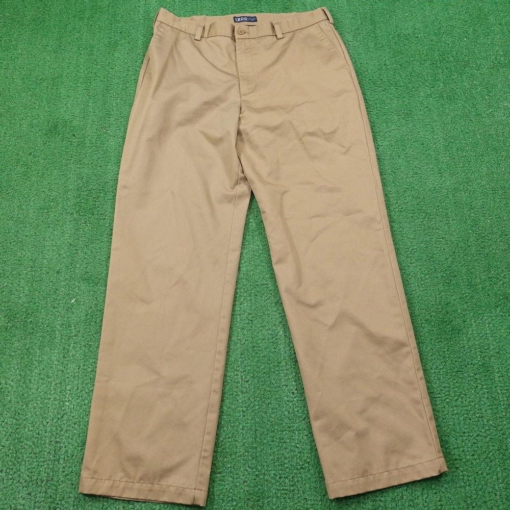IZOD Pants Mens 36x34 Khaki American Chino Straight Fit Cotton Casual